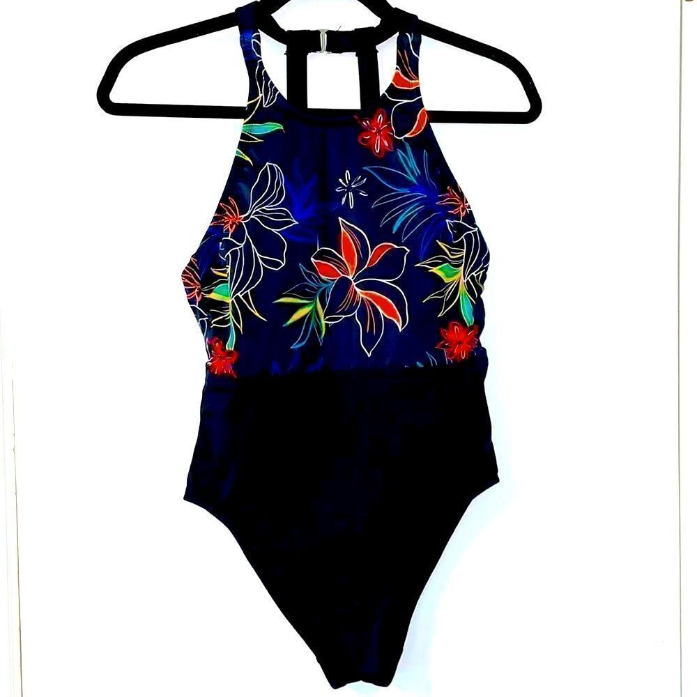 Eco Beach black and print one piece swimsuit size Medium